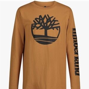 Timberland LG 14/16 Brown Long Sleeve Logo TShirt Cotton Casual Crew Neck shirt